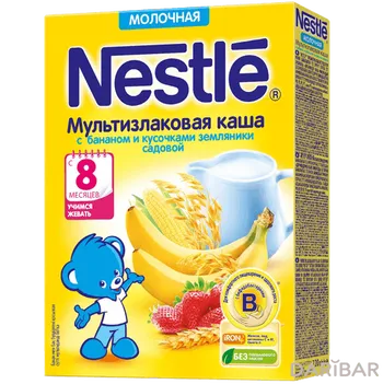 Nestle Каша Молочная Мультизлаковая Банан И Кусочки Земляники С 8 Месяцев 220 Г в Алматы | Nestle